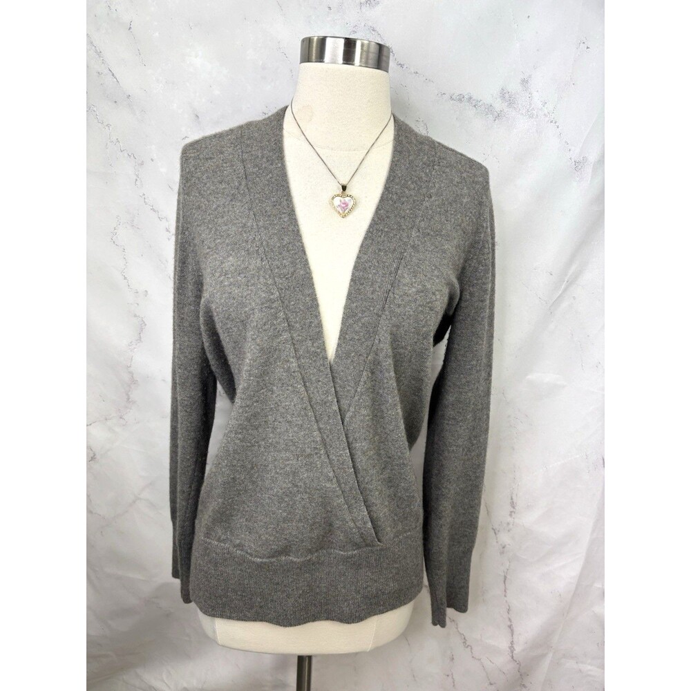 J. Crew Faux Wrap Cashmere Wool Sweater Gray V-Neck Balletcore Minimalist M